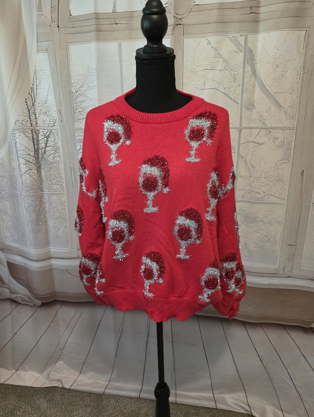 Red Wine Glass Holiday Sweater - Women's Knit Pullover